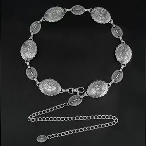 Vintage Style Rustic Silver Concho Metal Adjust Chain Waist Belt Lobster Clasp
